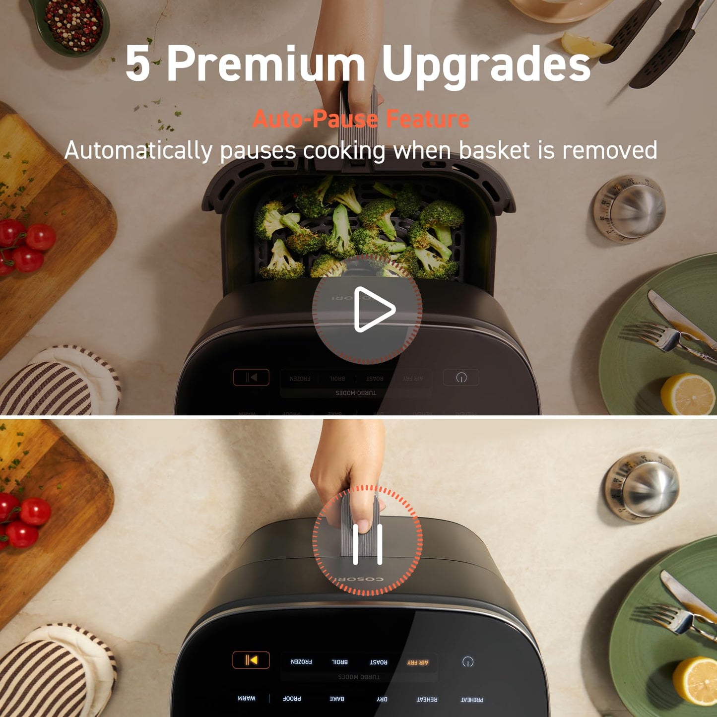 COSORI Air Fryer 9-in-1, Compact & Large 6-Qt, Fast Turbo Modes, 90โ450ยฐF Precise Heat for Even Results, Up to 95% Less Oil*, Roast, Bake, Dry, Reheat, Frozen, Broil, Proof, 120V, TurboBlaze, Ceramic