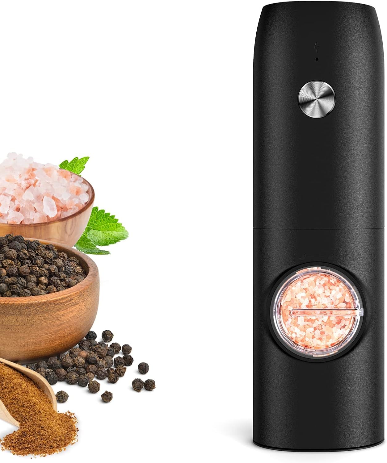 Electric Salt and Pepper Grinder Set:Rechargeable Automatic Pepper Mill Grinder with LED Light, Adjustable Coarseness shakers, One-Hand Operation for Kitchen(1 Pack,Black)