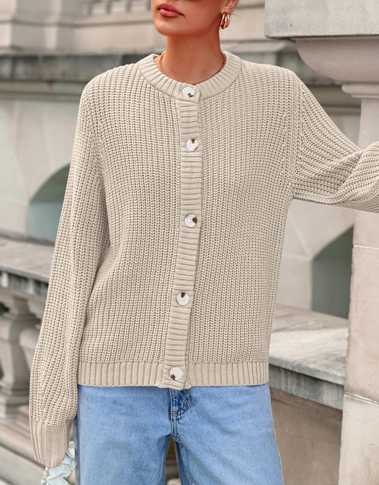 PRETTYGARDEN Womens Oversized Sweater Chunky Long Sleeve Ribbed Knit Short Fall Sweaters for Women 2025 Outfits Coat (Beige, Small)