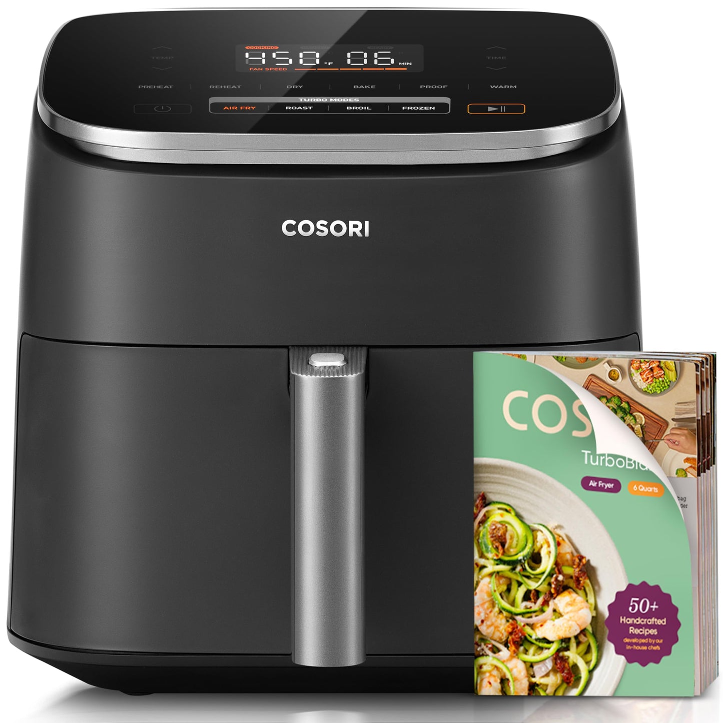 COSORI Air Fryer 9-in-1, Compact & Large 6-Qt, Fast Turbo Modes, 90โ450ยฐF Precise Heat for Even Results, Up to 95% Less Oil*, Roast, Bake, Dry, Reheat, Frozen, Broil, Proof, 120V, TurboBlaze, Ceramic