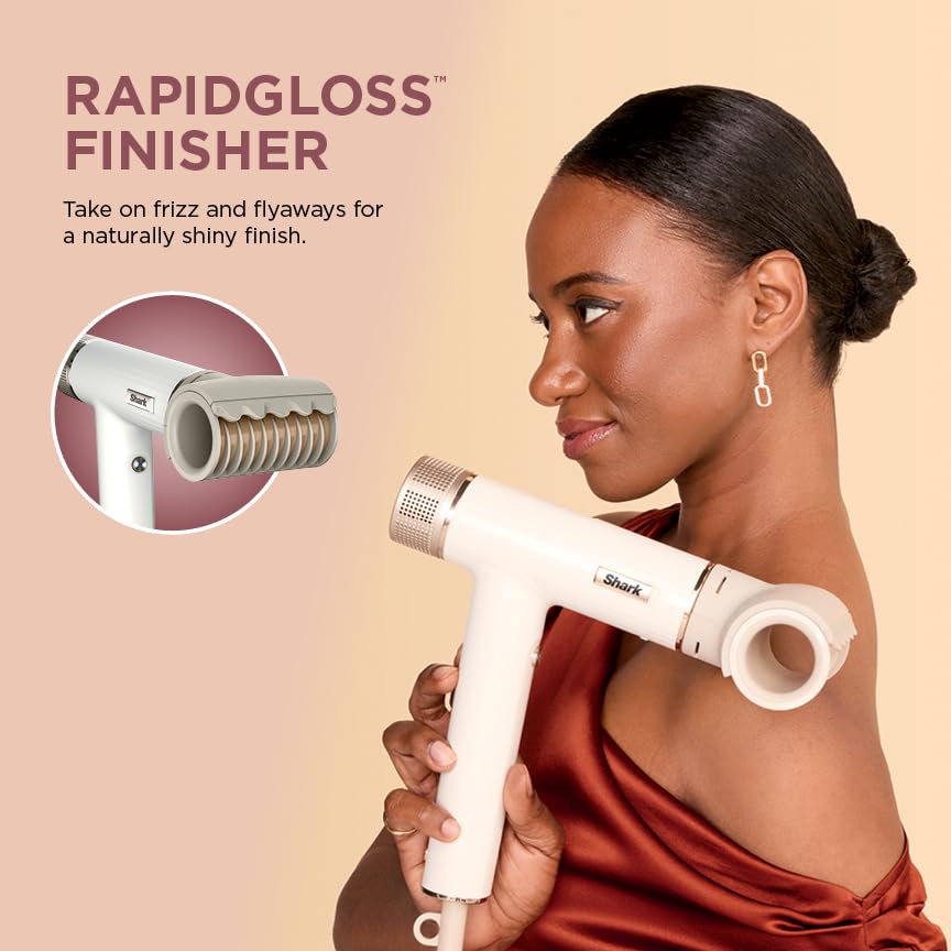 Shark Hair Dryer SpeedStyle RapidGloss Finisher and High-Velocity, Ionic Hair Blow Dryer with IQ Speed Styling and Drying Suite, No Heat Damage, Best for Curly and Coily Hair, Silk, HD332