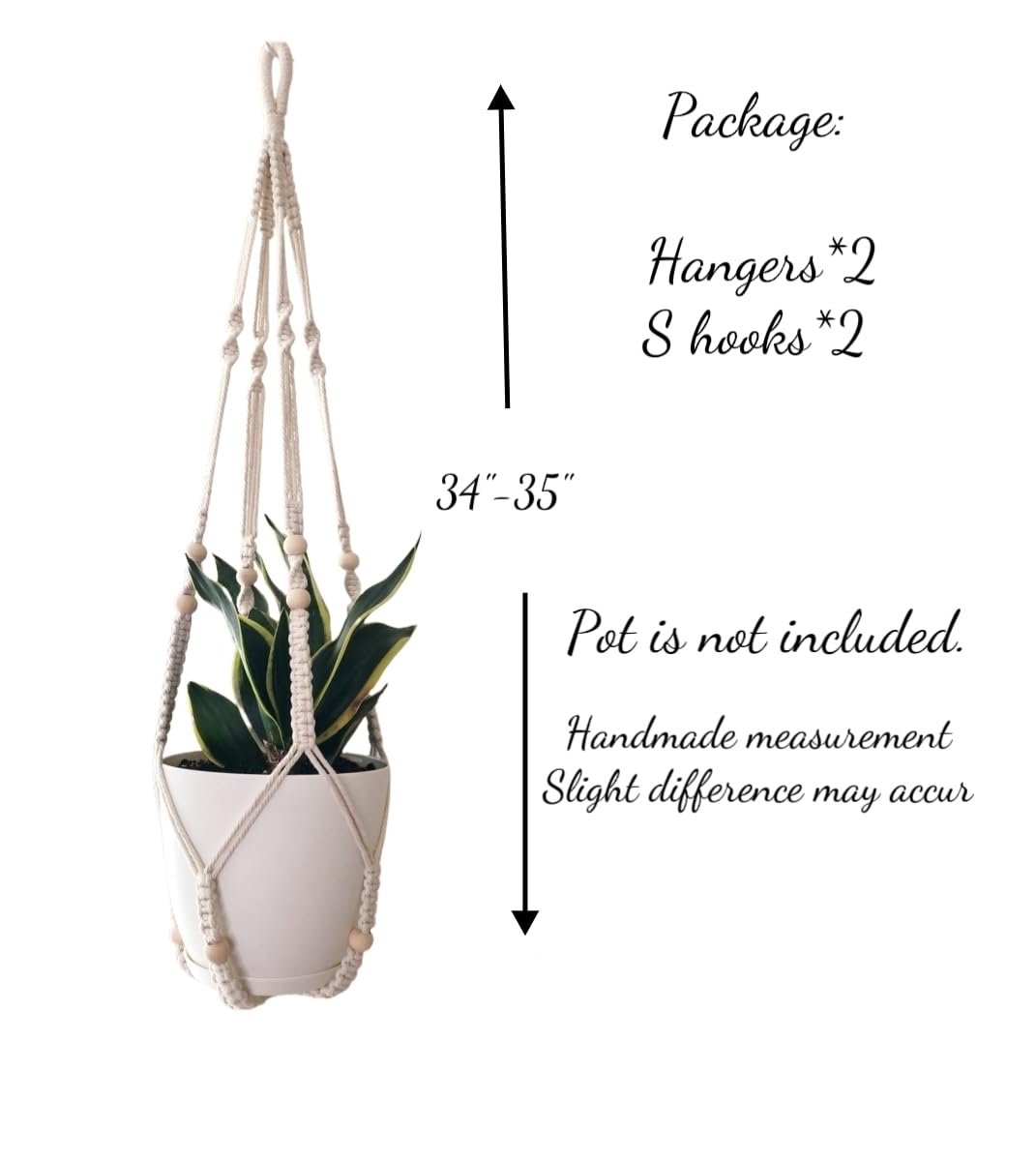 HUIHONGHOME Macrame Plant Hanger for 5-10 Inch Pot White Large Long Indoor Wall Window Crochet Hanging Plant Holder Outdoor Boho Home Decor Basket (Ivory)