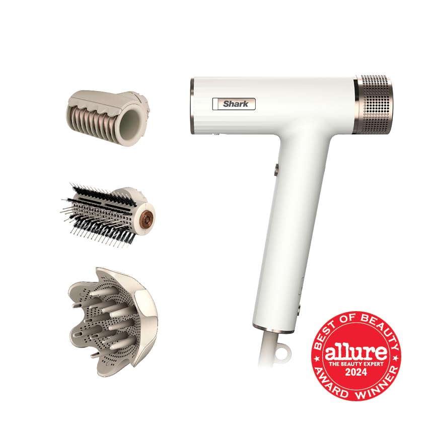 Shark Hair Dryer SpeedStyle RapidGloss Finisher and High-Velocity, Ionic Hair Blow Dryer with IQ Speed Styling and Drying Suite, No Heat Damage, Best for Curly and Coily Hair, Silk, HD332