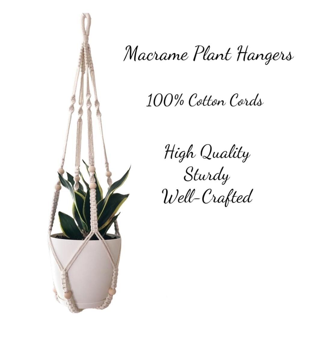 HUIHONGHOME Macrame Plant Hanger for 5-10 Inch Pot White Large Long Indoor Wall Window Crochet Hanging Plant Holder Outdoor Boho Home Decor Basket (Ivory)