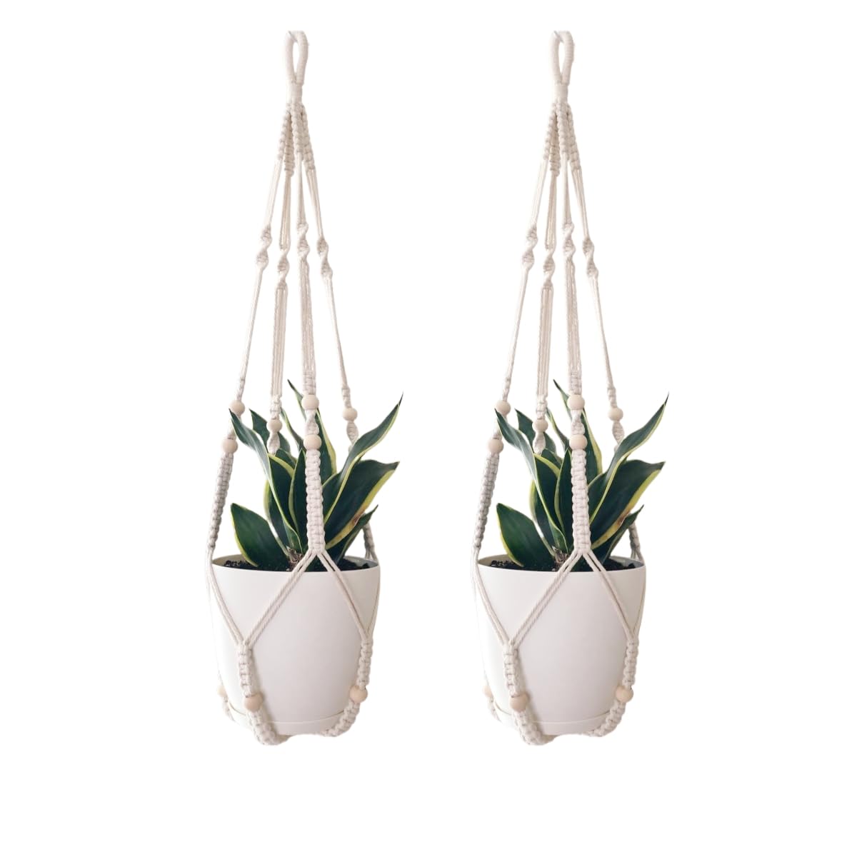 HUIHONGHOME Macrame Plant Hanger for 5-10 Inch Pot White Large Long Indoor Wall Window Crochet Hanging Plant Holder Outdoor Boho Home Decor Basket (Ivory)
