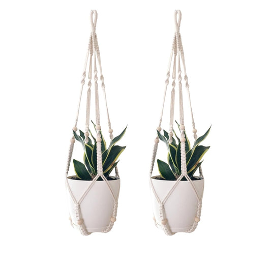 HUIHONGHOME Macrame Plant Hanger for 5-10 Inch Pot White Large Long Indoor Wall Window Crochet Hanging Plant Holder Outdoor Boho Home Decor Basket (Ivory)