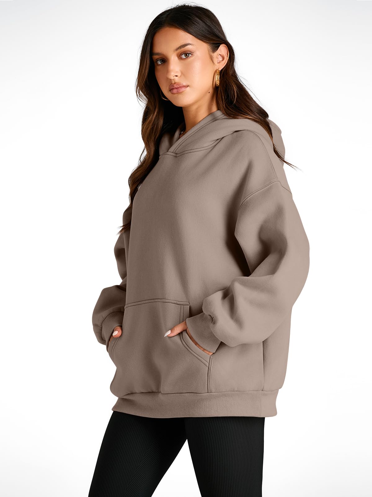 Trendy Queen Womens Oversized Hoodies Fleece Sweatshirts Fall Fashion 2025 Pullover Sweaters Winter Clothes Coffee Grey 2XL