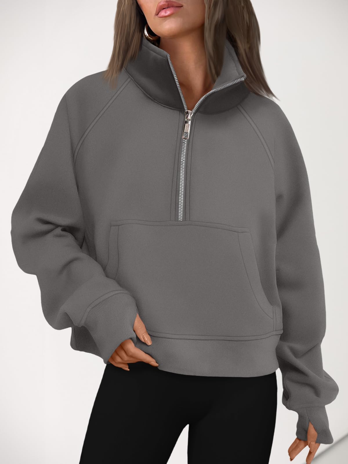 AUTOMET Womens Sweatshirts Half Zip Cropped Pullover Fleece Quarter Zipper Sweater Hoodies 2025 Fall Fashion Outfits Clothes DarkDrey Small