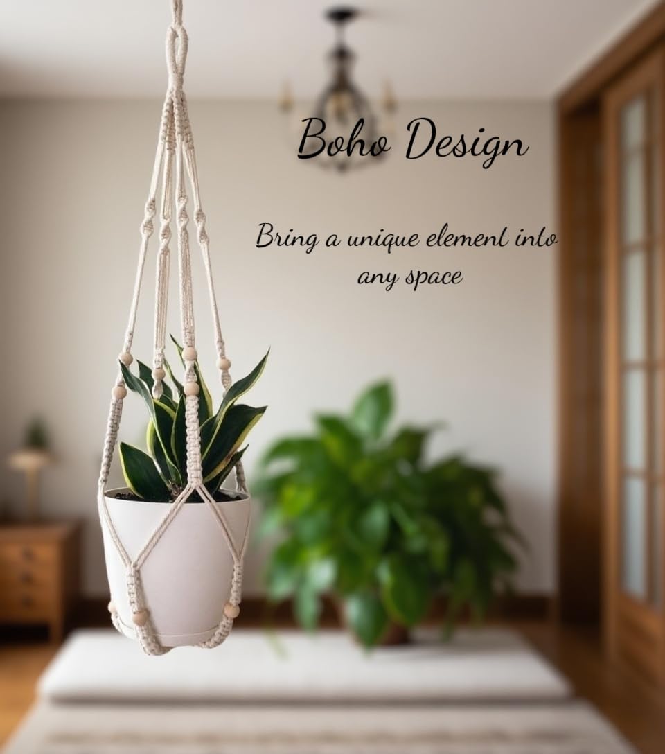 HUIHONGHOME Macrame Plant Hanger for 5-10 Inch Pot White Large Long Indoor Wall Window Crochet Hanging Plant Holder Outdoor Boho Home Decor Basket (Ivory)