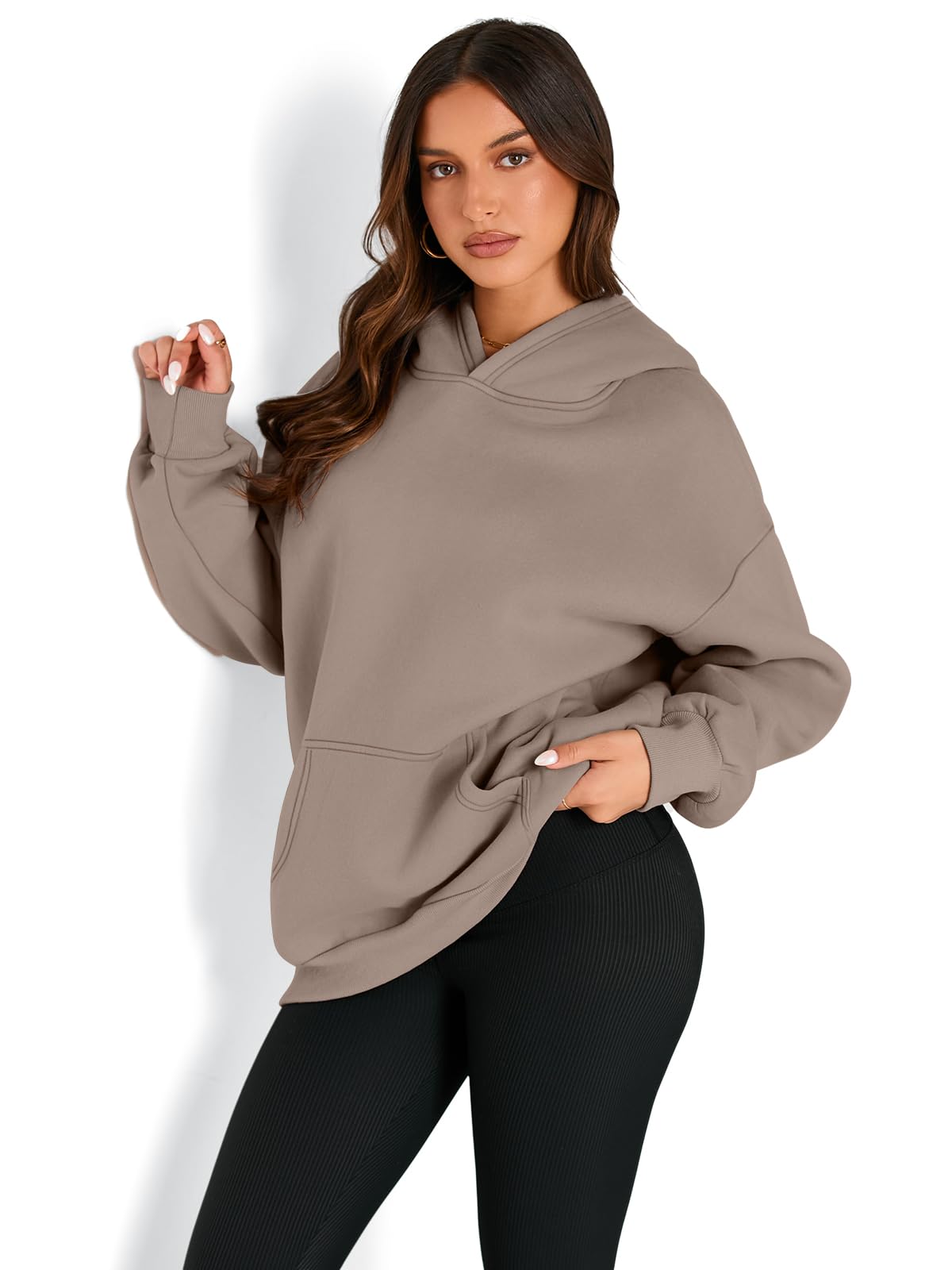 Trendy Queen Womens Oversized Hoodies Fleece Sweatshirts Fall Fashion 2025 Pullover Sweaters Winter Clothes Coffee Grey 2XL