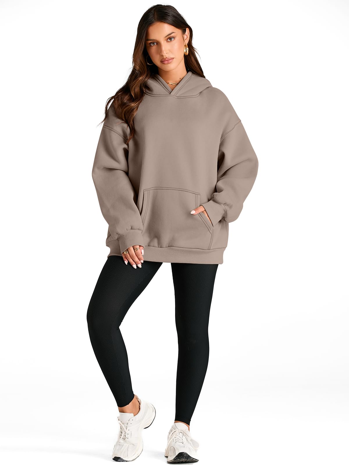 Trendy Queen Womens Oversized Hoodies Fleece Sweatshirts Fall Fashion 2025 Pullover Sweaters Winter Clothes Coffee Grey 2XL