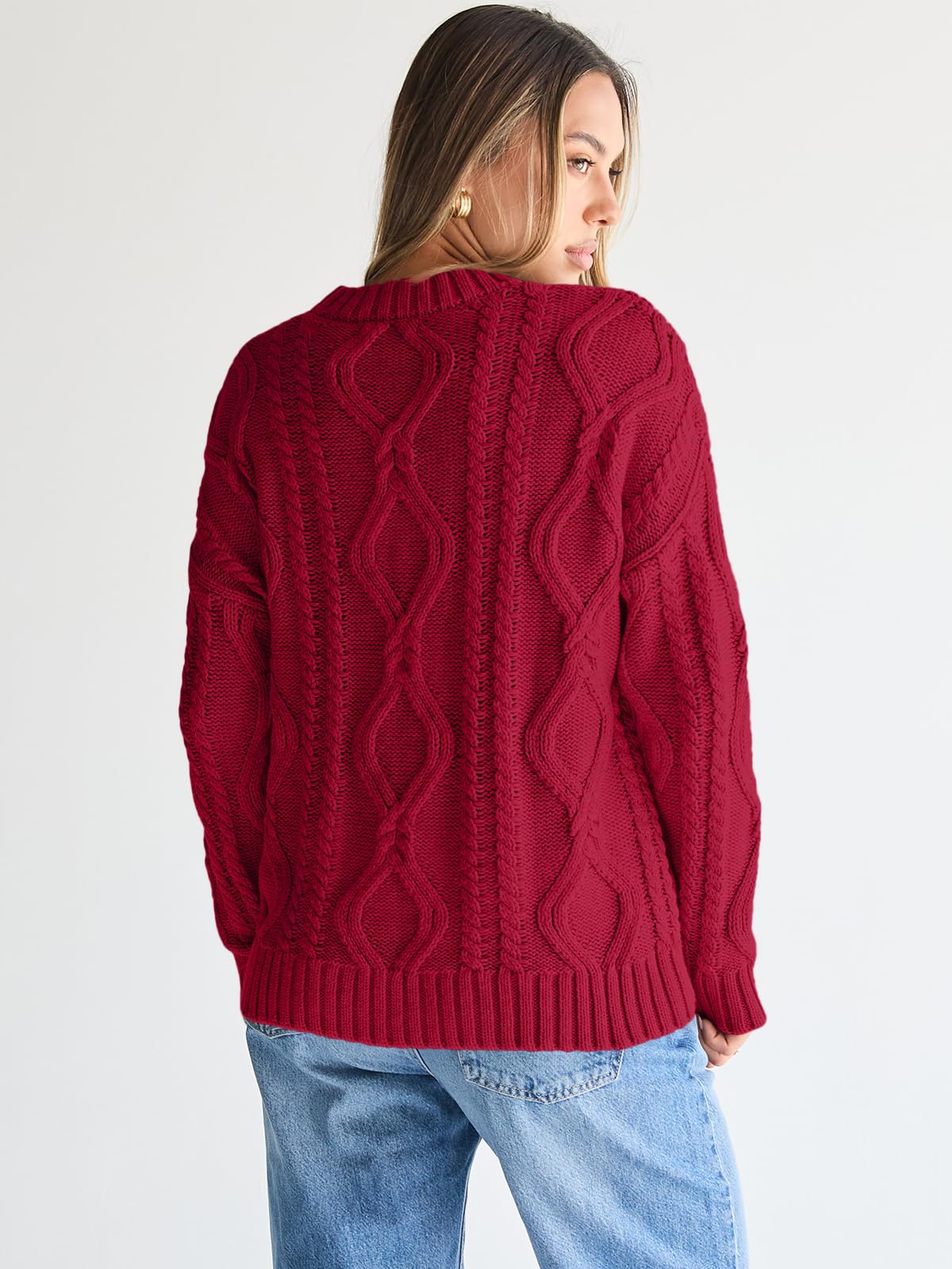 Trendy Queen Oversized Sweaters Womens 2025 Fall Fashion Outfits Cable Knit Crewneck Plus Size Pullover Cute Chunky Long Tunic Top Winter Old Money Clothes with Leggings Clothing Red