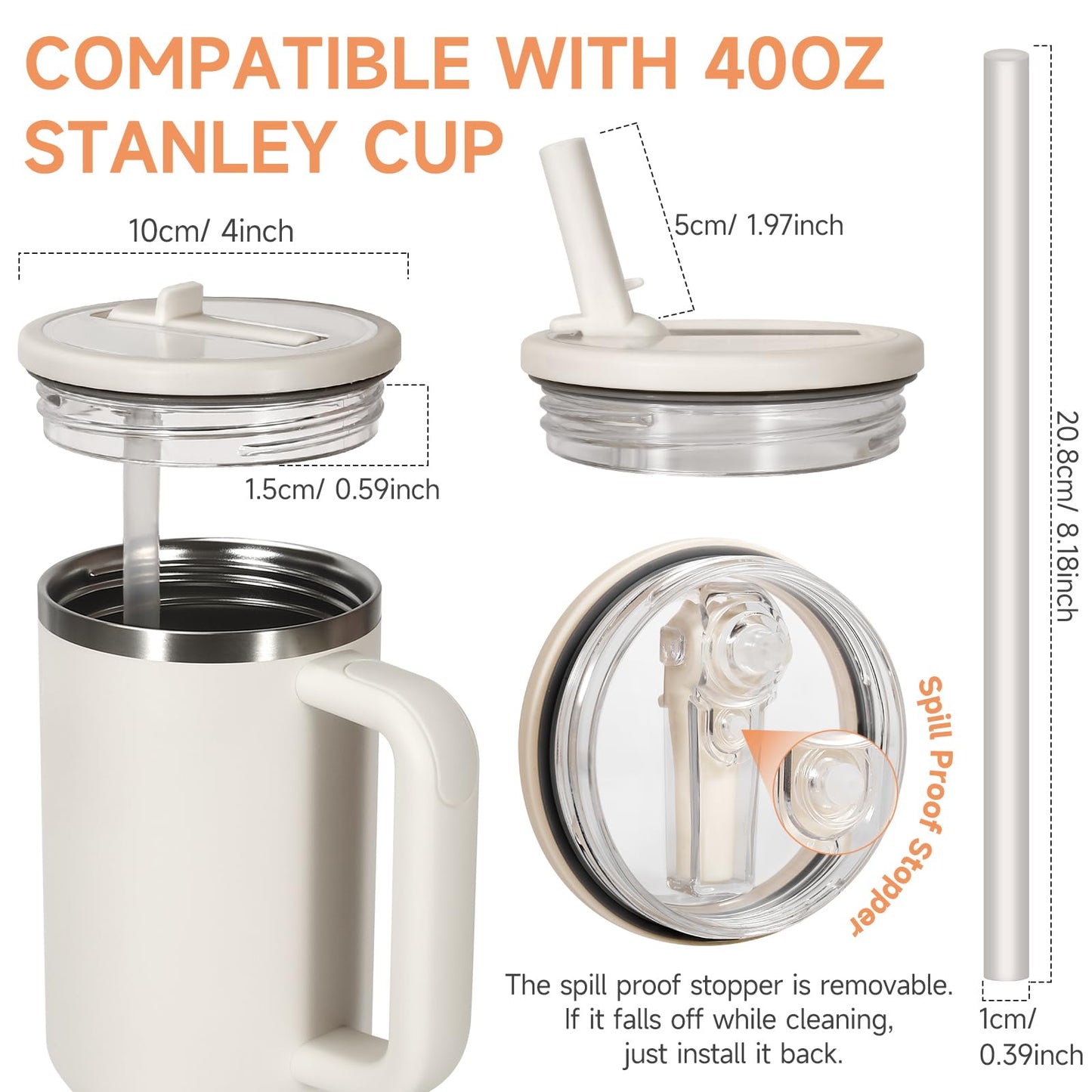 ANTAND 40oz Flip Straw Leak Proof Lid for Stanley H2.0 Quencher Protour Tumbler, 2 Pack Spill Proof Lid Replacement Straw Cover Top for 40 OZ Stanley Cup Accessories (Ash, Ash)