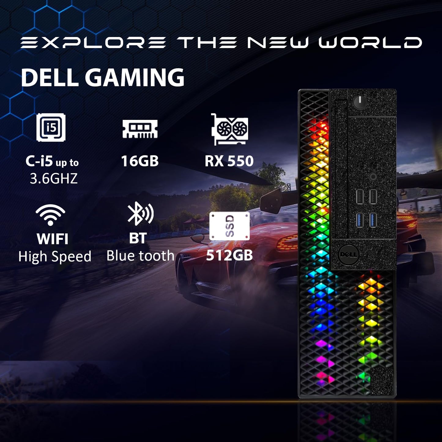 Dell RGB Gaming Desktop Computer, Intel Quad Core I5-6500 up to 3.6GHz, Radeon RX 550 4G GDDR5, 16GB Memory, 512G SSD, RGB Keyboard & Mouse, 600M WiFi & Bluetooth 5.0, Win 10 Pro (Renewed)