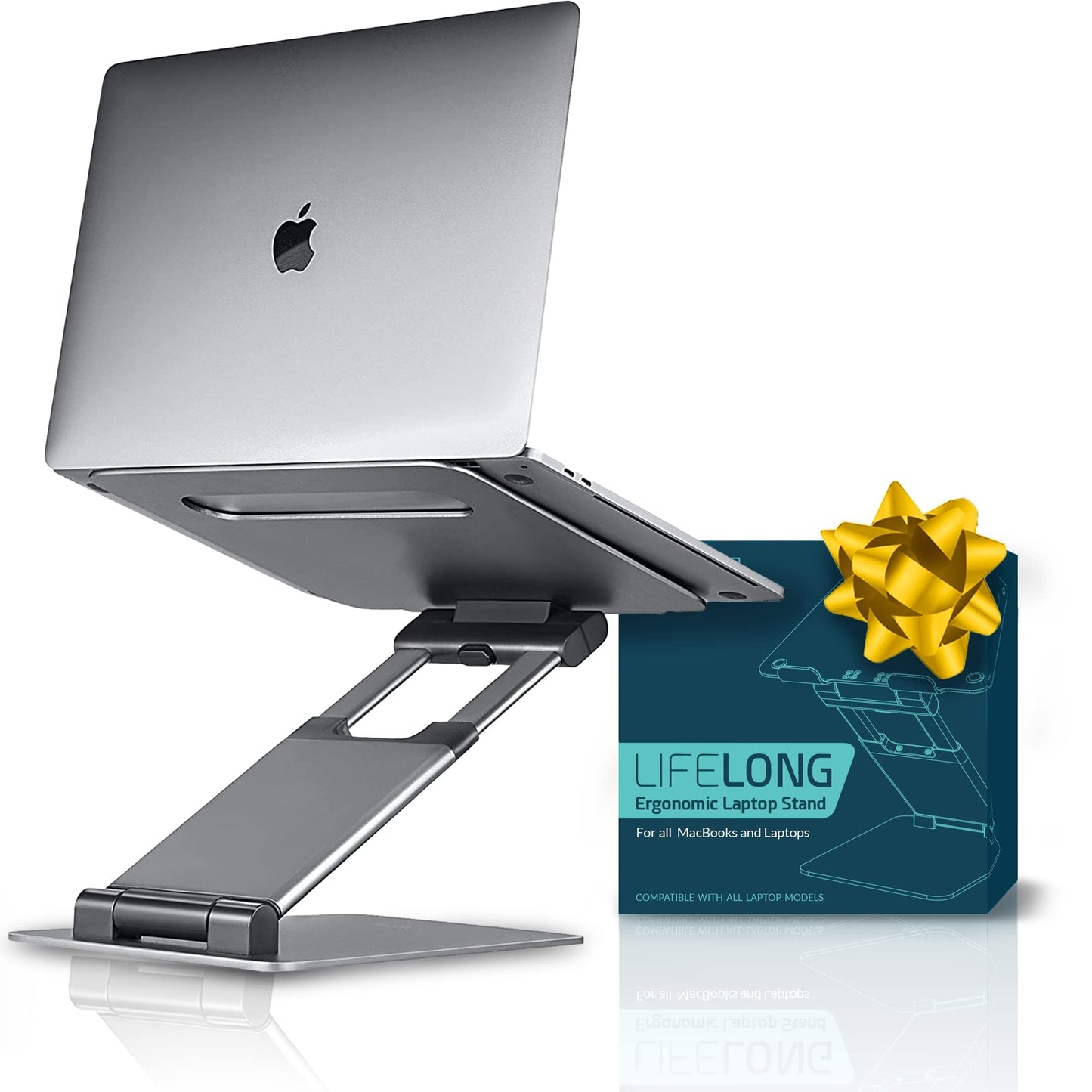 Lifelong Ergonomic Adjustable Laptop Stand for Desk - Height Up to 20" Portable Computer Laptop Riser Holder, Fits All MacBook Air & 10 15 17 Inches Laptops, Back to School Gift for Men & Women