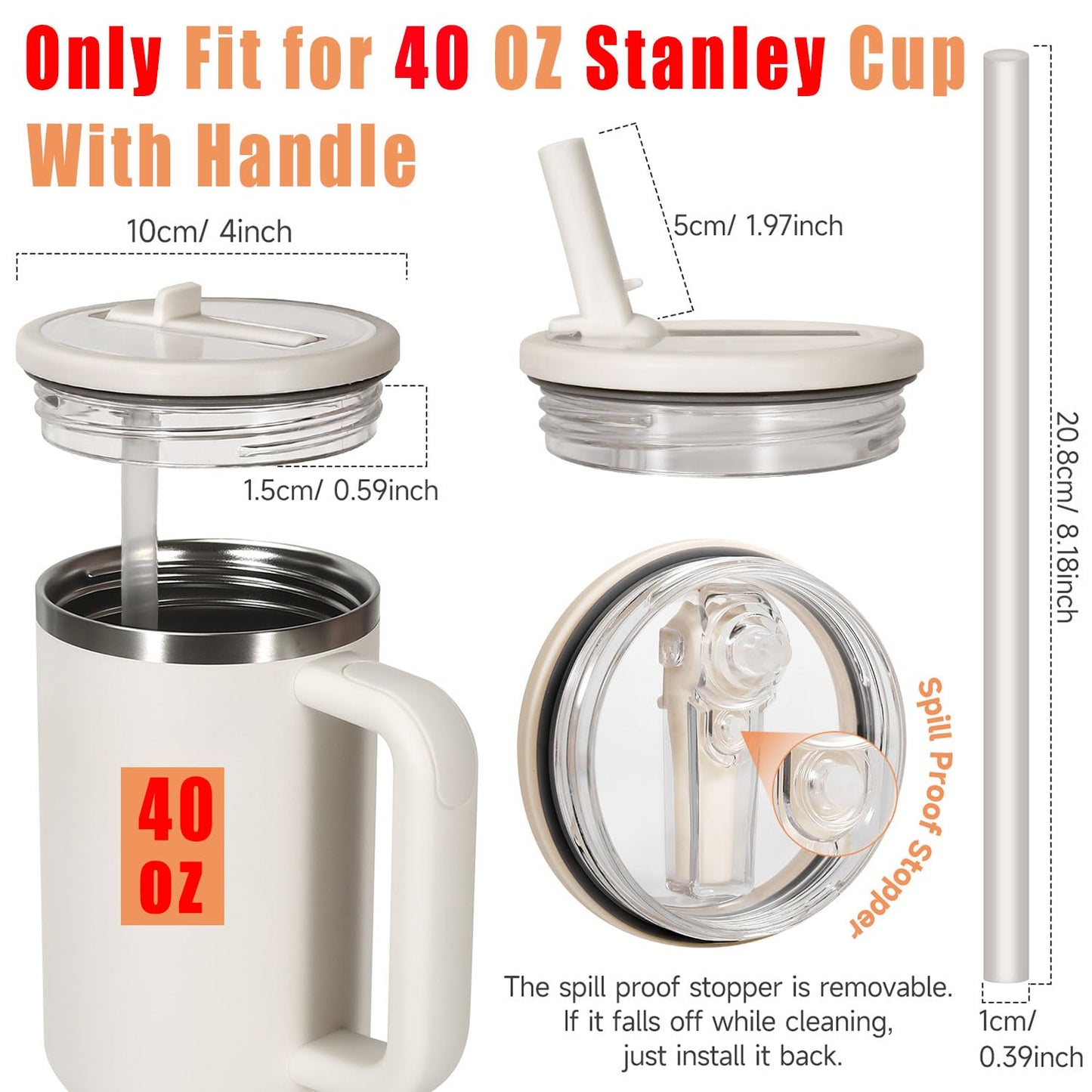 ANTAND 40oz Flip Straw Leak Proof Lid for Stanley H2.0 Quencher Protour Tumbler, 2 Pack Spill Proof Lid Replacement Straw Cover Top for 40 OZ Stanley Cup Accessories (Ash, Ash)