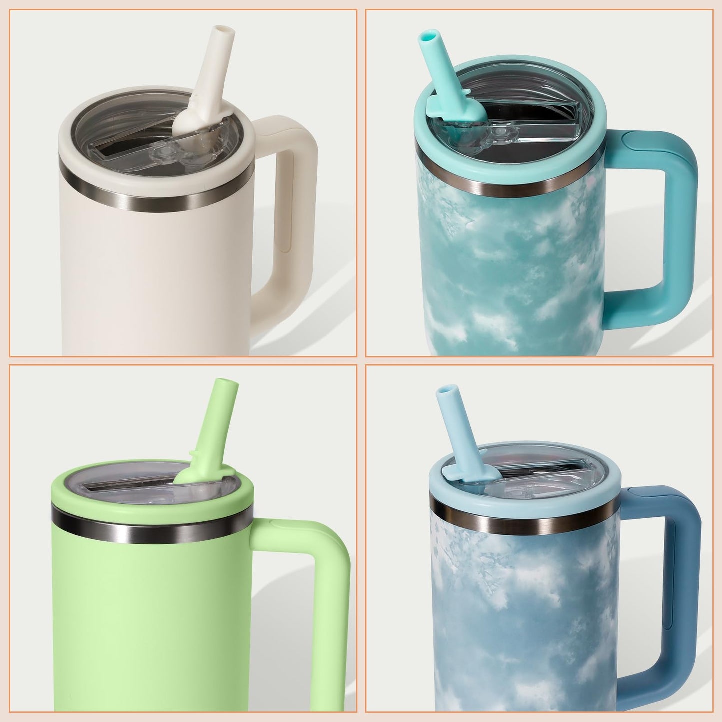 ANTAND 40oz Flip Straw Leak Proof Lid for Stanley H2.0 Quencher Protour Tumbler, 2 Pack Spill Proof Lid Replacement Straw Cover Top for 40 OZ Stanley Cup Accessories (Ash, Ash)