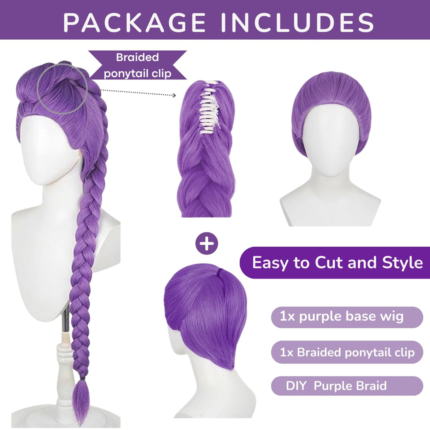Snugeasy Rumi Costume Kids Wig Cosplay, Anime Mira Zoey Costume Wigs for Women Men, Purple Braid Wig Outfit Hair Halloween Cosplay Props