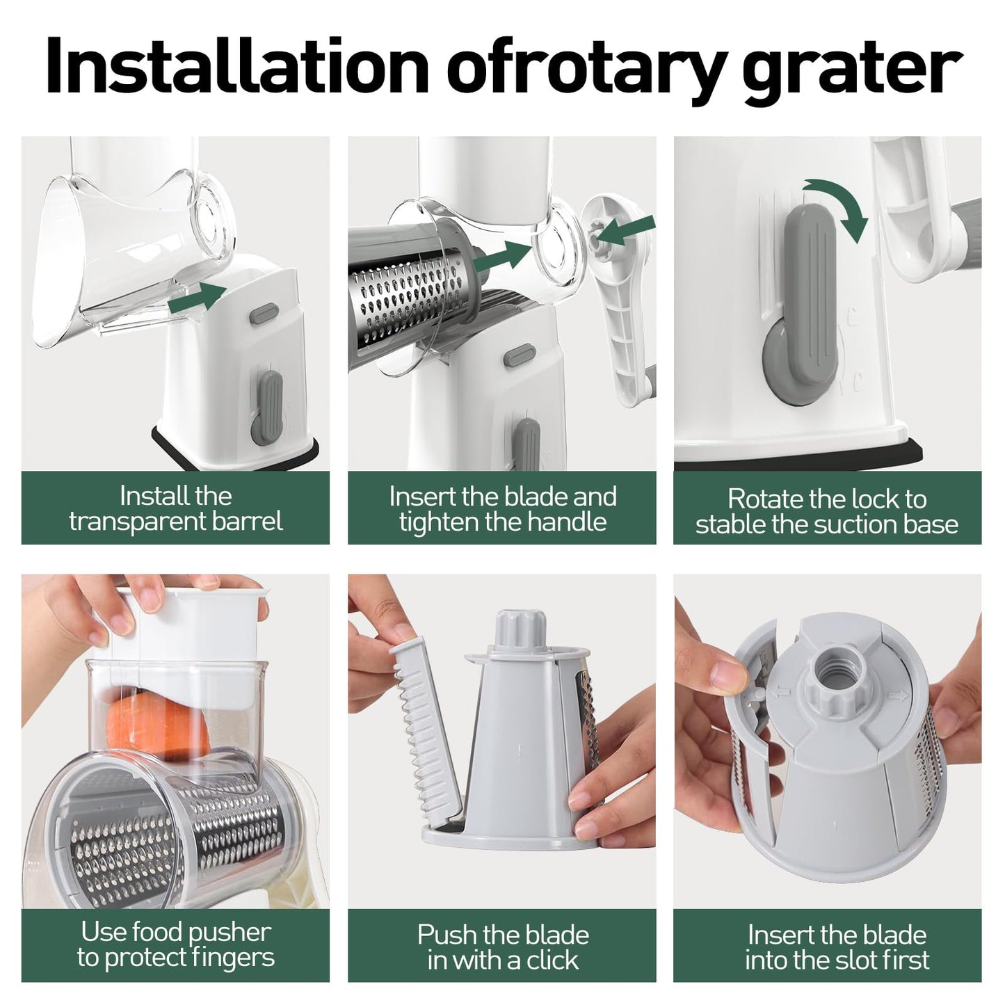 APSARAS USA Cheese Grater Hand Crank, Rotary Cheese Grater, 5 in 1 Rotary Grater, Cheese Shredder Replaceable Stainless Blades with Strong Suction Base, Easy to Clean Kitchen Gadgets with Storage Box