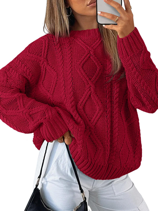 Trendy Queen Oversized Sweaters Womens 2025 Fall Fashion Outfits Cable Knit Crewneck Plus Size Pullover Cute Chunky Long Tunic Top Winter Old Money Clothes with Leggings Clothing Red