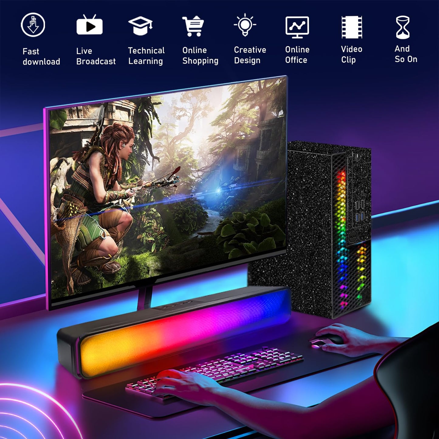 Dell RGB Gaming Desktop Computer, Intel Quad Core I5-6500 up to 3.6GHz, Radeon RX 550 4G GDDR5, 16GB Memory, 512G SSD, RGB Keyboard & Mouse, 600M WiFi & Bluetooth 5.0, Win 10 Pro (Renewed)