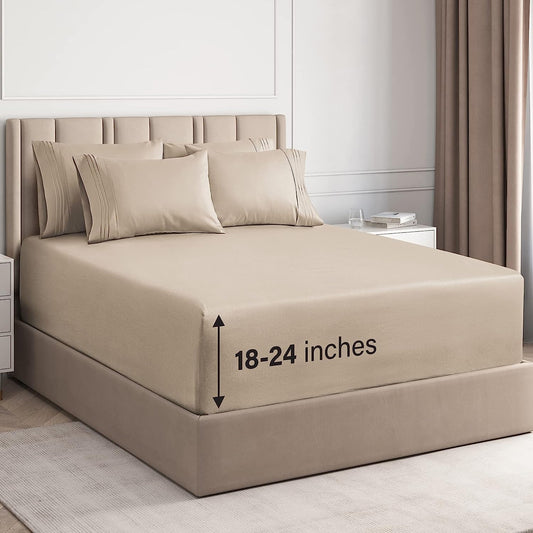 Extra Deep King Sheet Set - 6 Piece Breathable & Cooling Sheets - Hotel Luxury Bedding Set w/18-24 Inch Extra Deep Pockets - Easy & Secure Fit - Super Soft, Wrinkle Free and Comfy - Cream, King Size