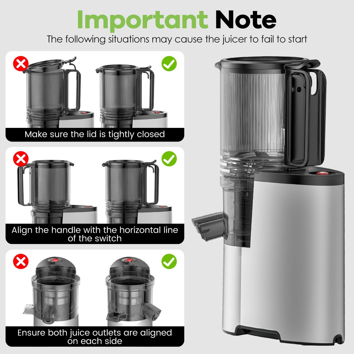 Cold Press Juicer, 5.8" Wide Feed Chute Juice Extractor Machine with 400W, High Juice Yield, Slow Masticating Juicer for Whole Vegetables & Fruits, Metallic Silver