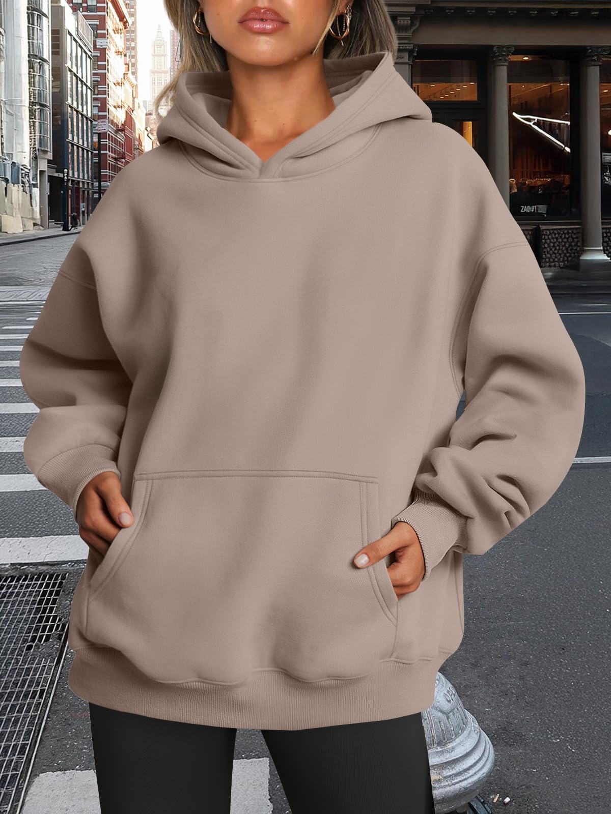 Trendy Queen Womens Oversized Hoodies Fleece Sweatshirts Fall Fashion 2025 Pullover Sweaters Winter Clothes Coffee Grey 2XL