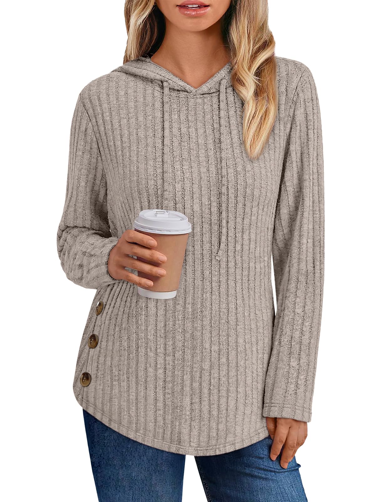 Trendy Queen Womens Hoodies Oversized Sweatshirts Long Sleeve Shirts Sweaters Fall Pullovers Tops Apricot XL