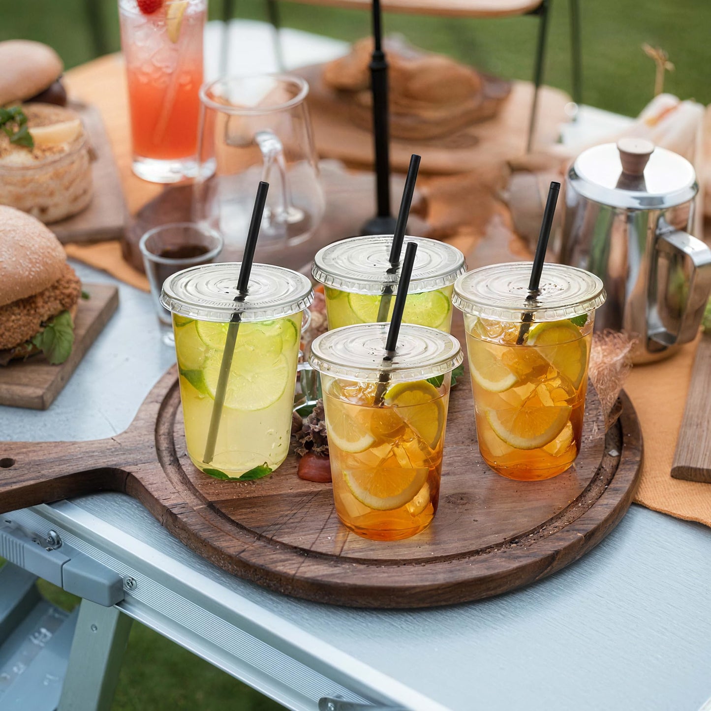 100 Set 16oz Plastic Cups with Lids and Straws, Disposable Clear Iced Coffee Cup with Lid, Round Bottom Plastic To Go Cups for Cold Drinks Slushie Smoothie Lemonade Party Picnic Coffee Shop Supplies