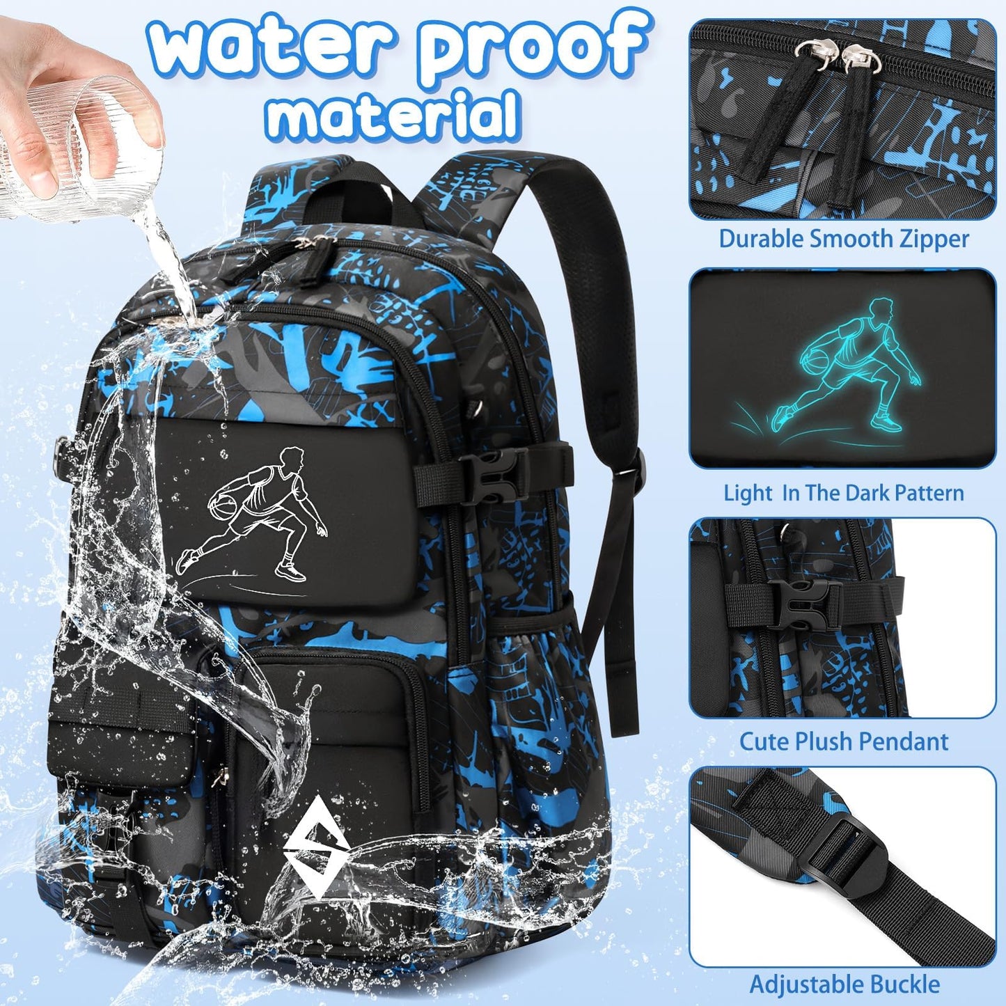 Fimibuke Backpack for School Boys, 3 PCS Cool Luminous Kids Backpacks with Lunch Box & Pencil Pouch, Toddler Teen Glow in The Dark Backpack Bookbag Schoolbag Set for Elementary to High School Students