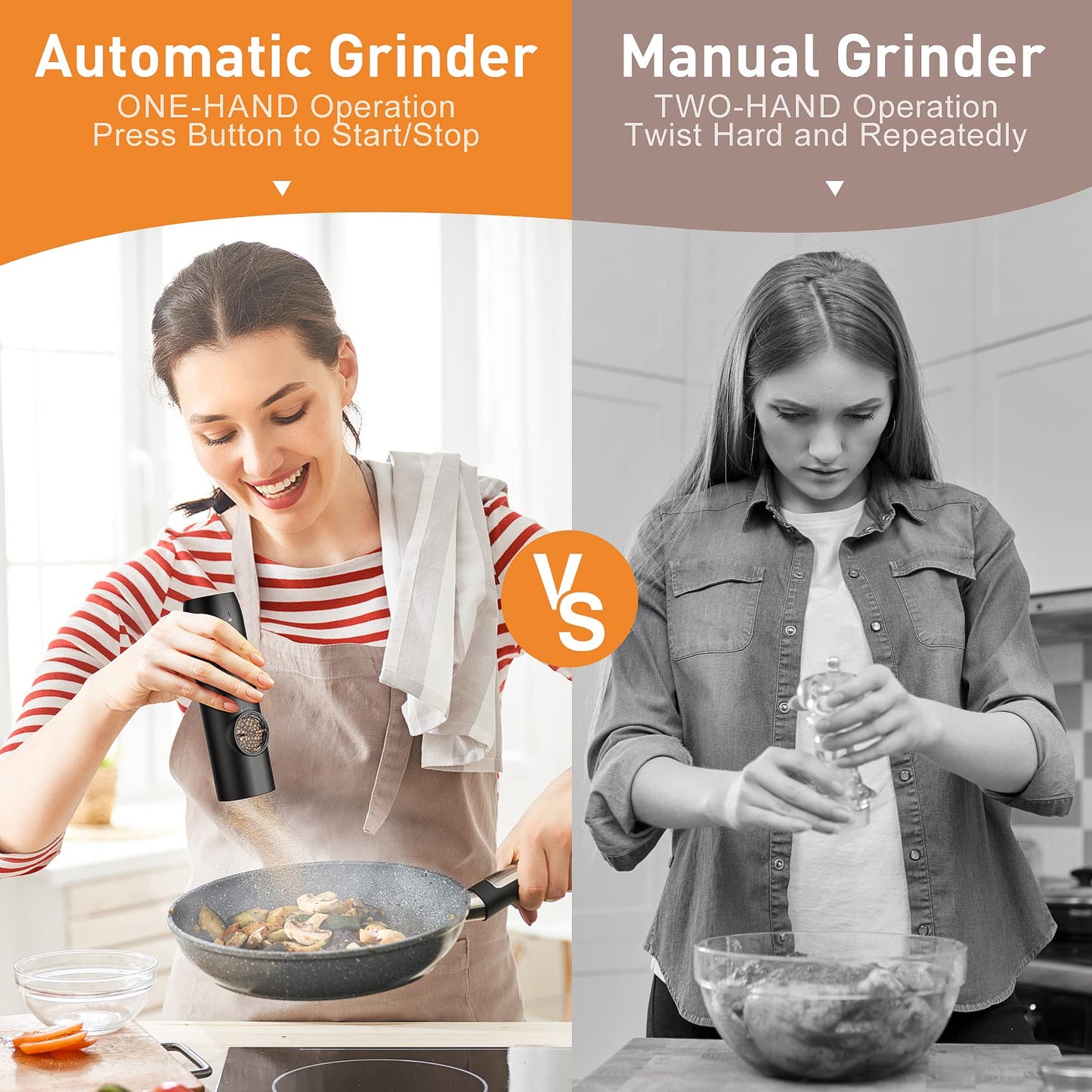 Electric Salt and Pepper Grinder Set：Rechargeable Automatic Pepper Mill Grinder with LED Light, Adjustable Coarseness shakers, One-Hand Operation for Kitchen(1 Pack,Black)
