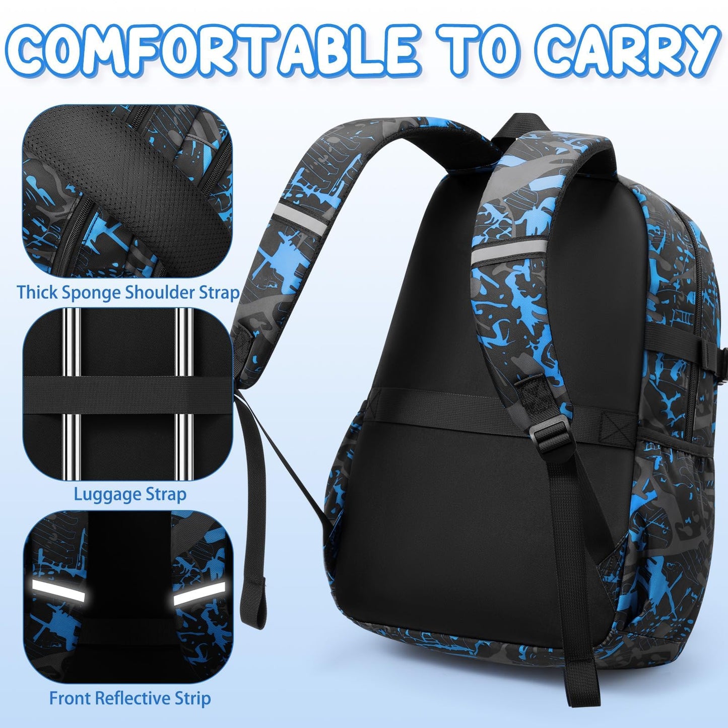 Fimibuke Backpack for School Boys, 3 PCS Cool Luminous Kids Backpacks with Lunch Box & Pencil Pouch, Toddler Teen Glow in The Dark Backpack Bookbag Schoolbag Set for Elementary to High School Students