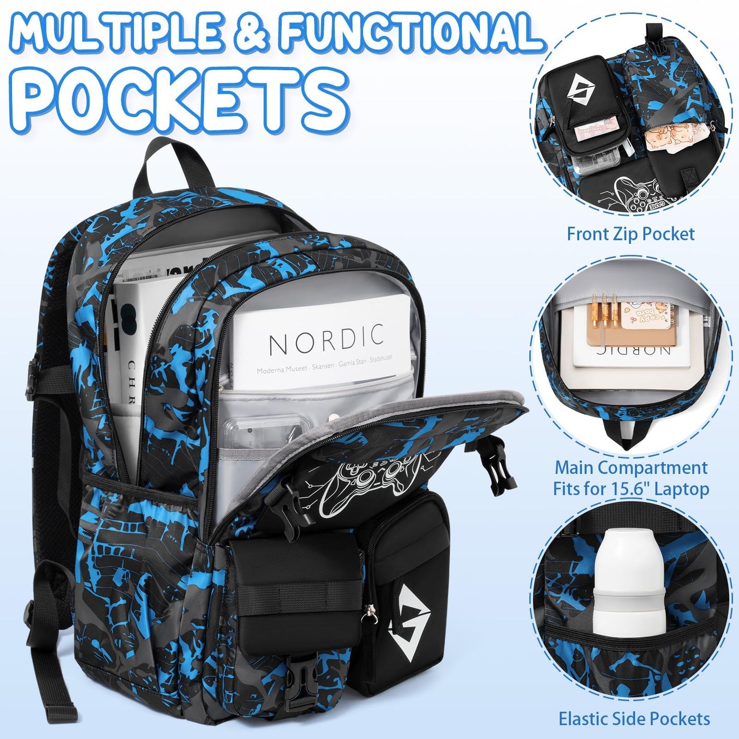 Fimibuke Backpack for School Boys, 3 PCS Cool Luminous Kids Backpacks with Lunch Box & Pencil Pouch, Toddler Teen Glow in The Dark Backpack Bookbag Schoolbag Set for Elementary to High School Students