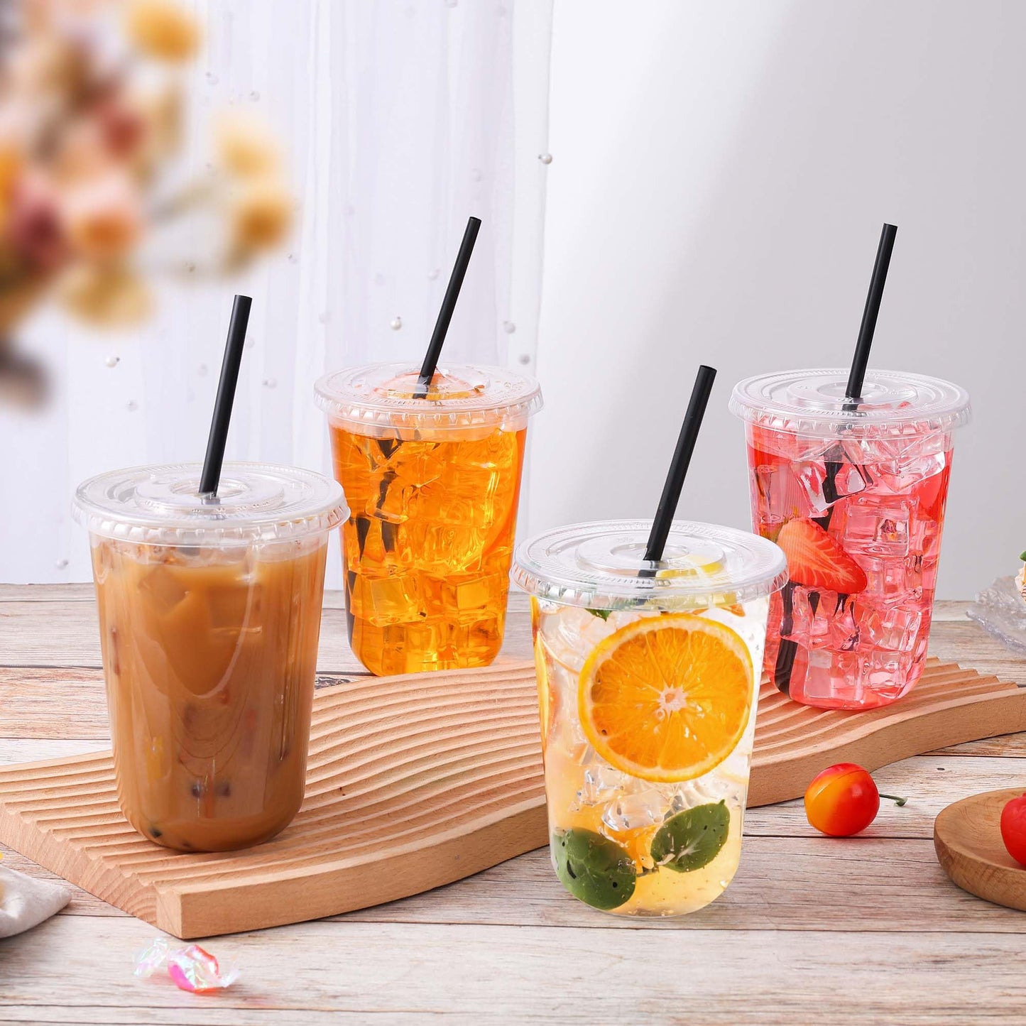 100 Set 16oz Plastic Cups with Lids and Straws, Disposable Clear Iced Coffee Cup with Lid, Round Bottom Plastic To Go Cups for Cold Drinks Slushie Smoothie Lemonade Party Picnic Coffee Shop Supplies