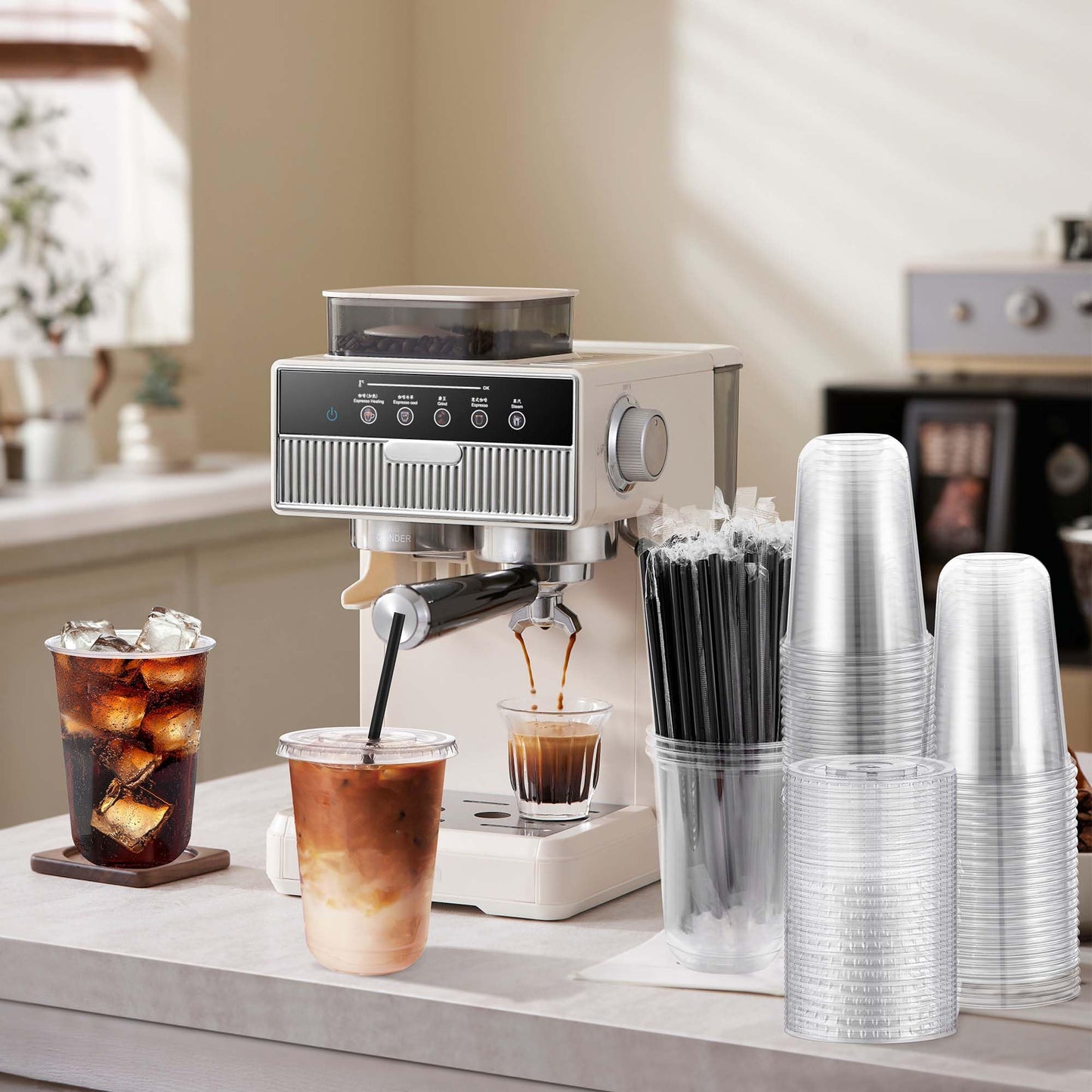 100 Set 16oz Plastic Cups with Lids and Straws, Disposable Clear Iced Coffee Cup with Lid, Round Bottom Plastic To Go Cups for Cold Drinks Slushie Smoothie Lemonade Party Picnic Coffee Shop Supplies