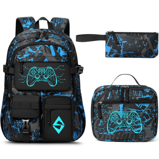 Fimibuke Backpack for School Boys, 3 PCS Cool Luminous Kids Backpacks with Lunch Box & Pencil Pouch, Toddler Teen Glow in The Dark Backpack Bookbag Schoolbag Set for Elementary to High School Students