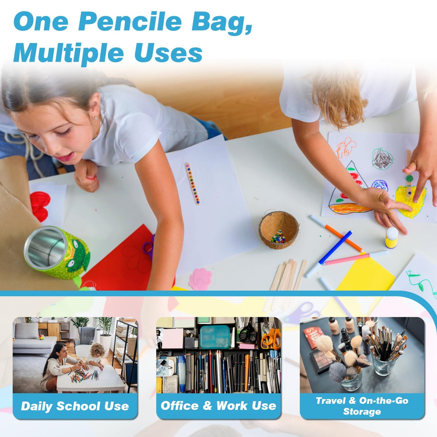 JAESITETER Big Capacity Pencil case,Soft Corduroy Pencil Bag with 3 Compartment Pouch Bag for School Supplies Office for Teen Girls Boys Women Man