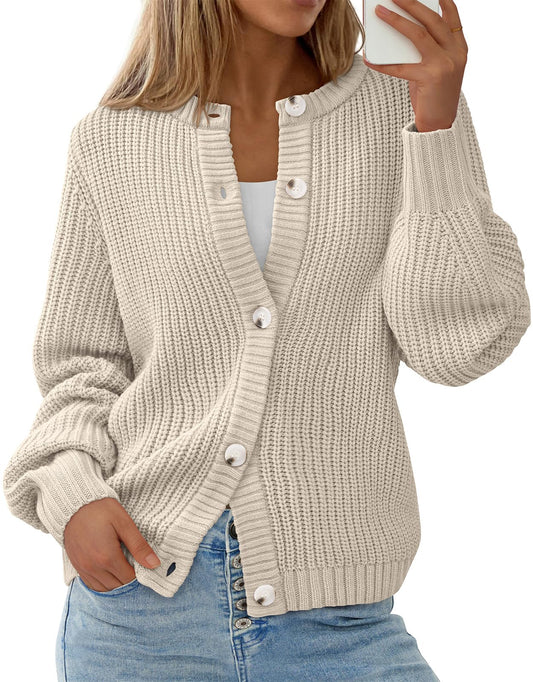 PRETTYGARDEN Womens Oversized Sweater Chunky Long Sleeve Ribbed Knit Short Fall Sweaters for Women 2025 Outfits Coat (Beige, Small)