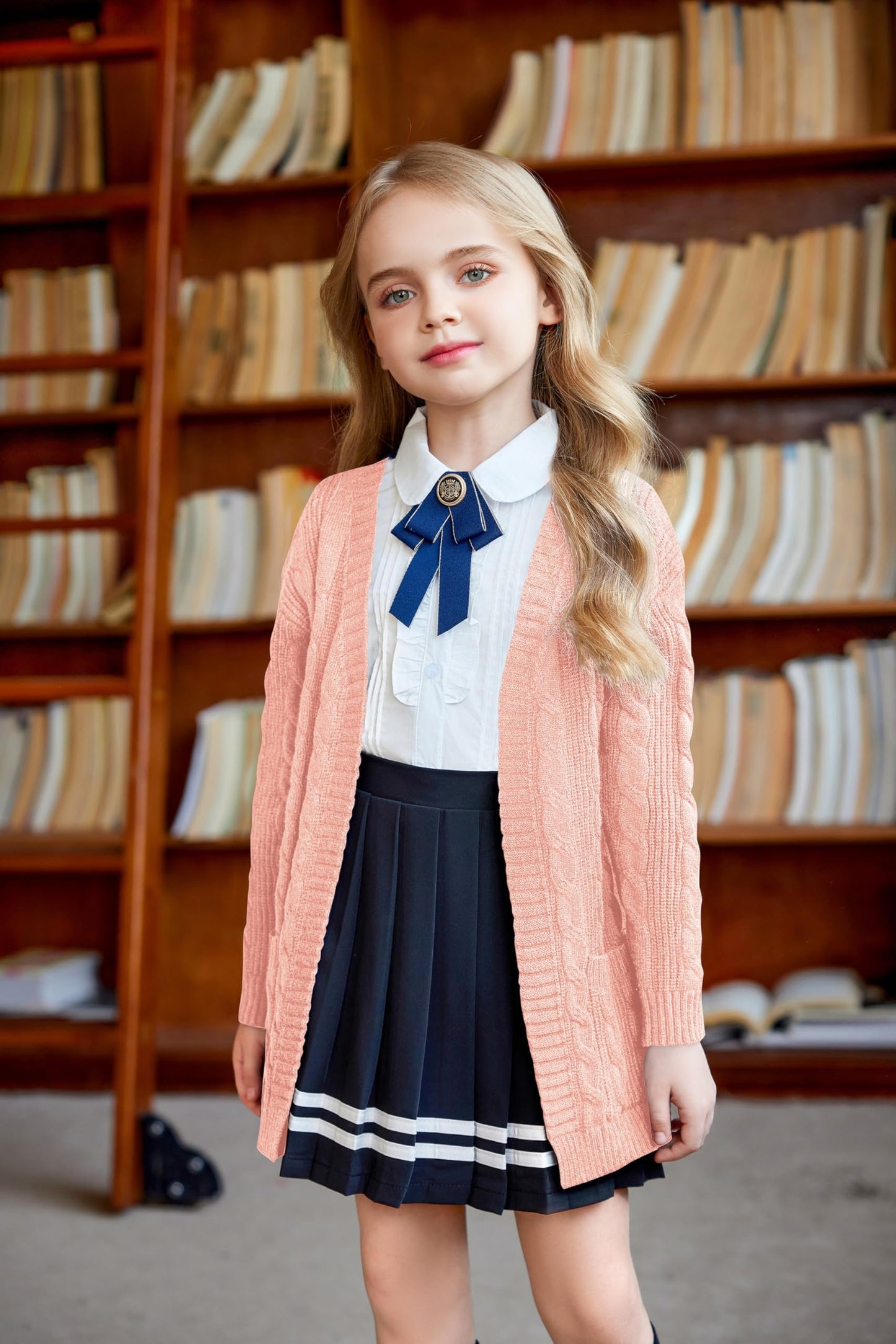 Arshiner Girls Long Sleeve Sweater Kids Plain Holiday Cardigan Clothes Thick Knit Drop Shoulder Clothing Pink