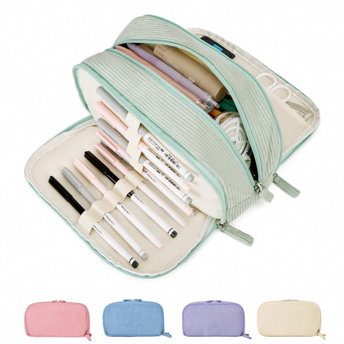 JAESITETER Big Capacity Pencil case,Soft Corduroy Pencil Bag with 3 Compartment Pouch Bag for School Supplies Office for Teen Girls Boys Women Man