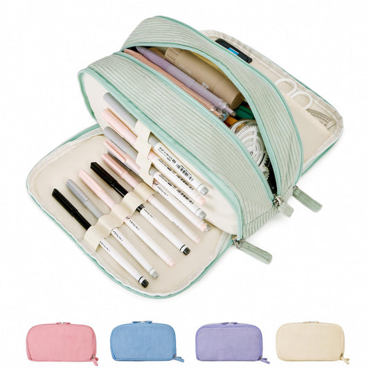 JAESITETER Big Capacity Pencil case,Soft Corduroy Pencil Bag with 3 Compartment Pouch Bag for School Supplies Office for Teen Girls Boys Women Man