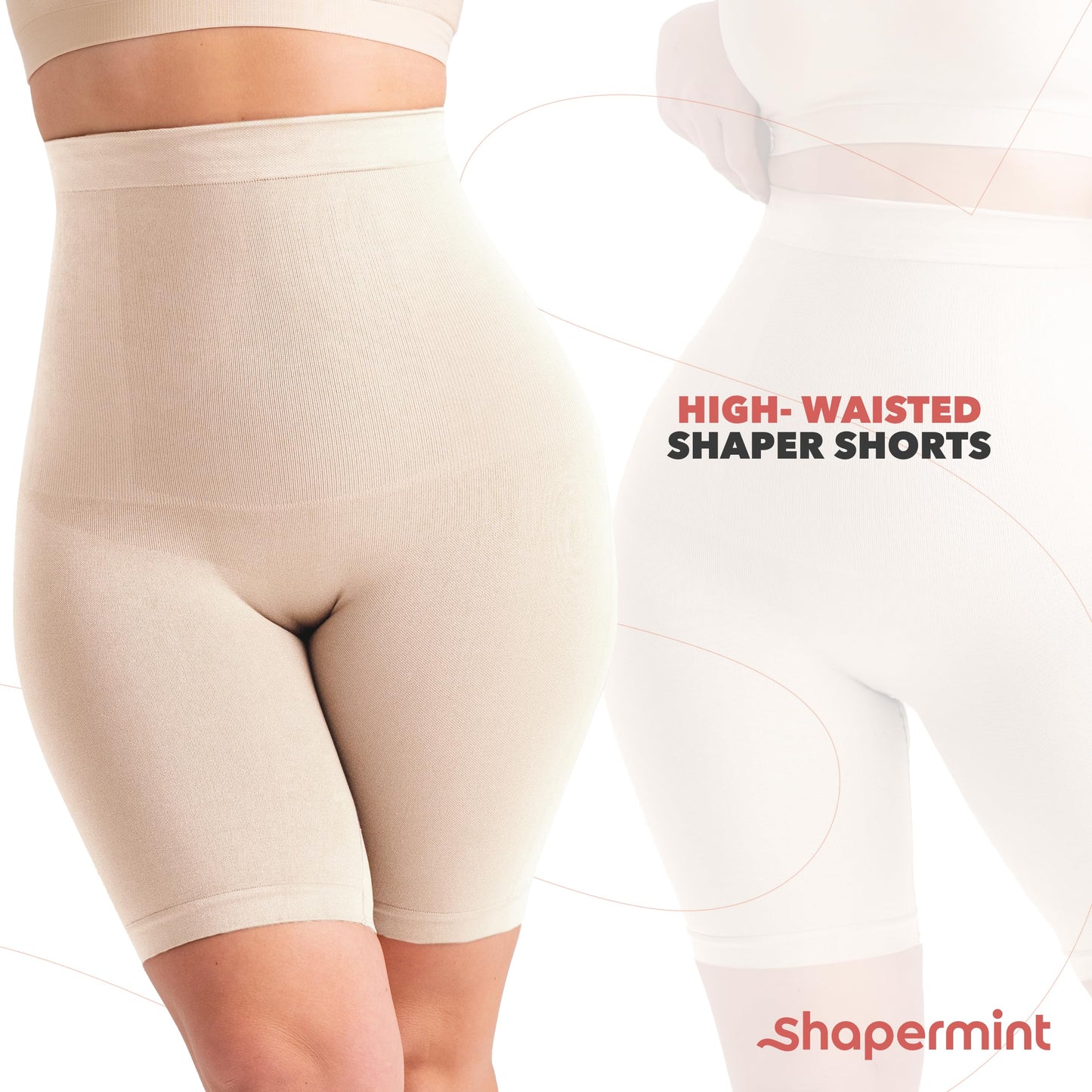 SHAPERMINT Shapewear for Women - High-Waisted Shapewear Tummy Control Shorts, Faja Body Shaper, Underwear for Women Nude - Small